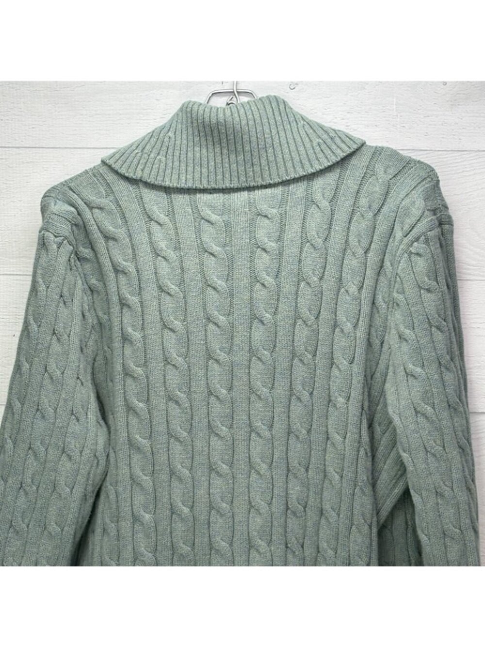 Lauren Ralph Lauren Cardigan Women XL Sage Cable Knit Cotton Shawl Collar Buckle - Picture 8 of 11